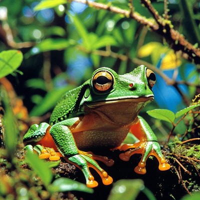 Red-eyed tree frog on branch