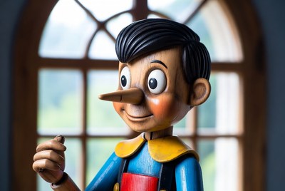 Pinocchio wooden puppet smiling