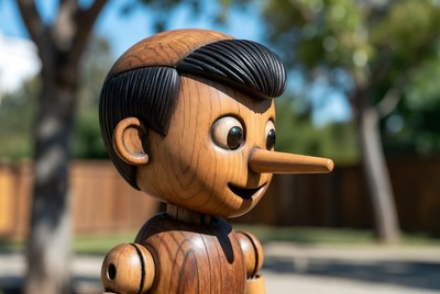 Wooden Pinocchio puppet outdoors