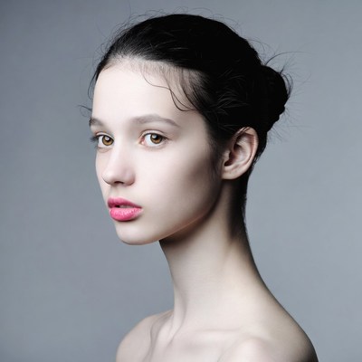 Young woman with black bun profile