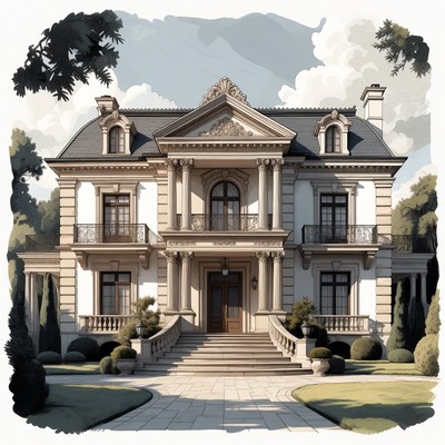Luxurious French Chateau Mansion Illustration