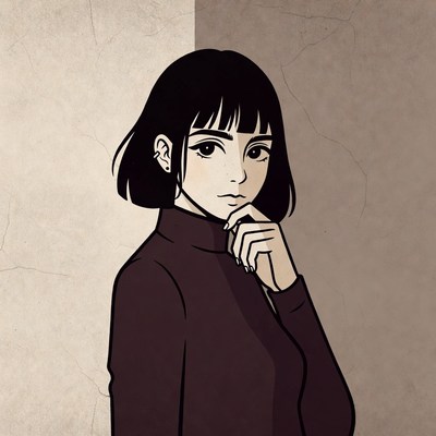 Anime girl with hand on chin