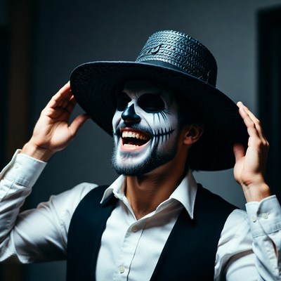 Man in sugar skull makeup with sombrero