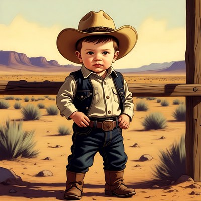 Baby boy cowboy in desert