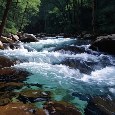 Forest River Flowing Over Rocks