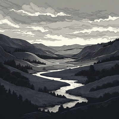 Mountain Valley with Winding River