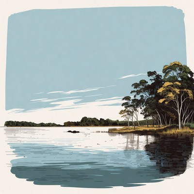 Eucalyptus Trees by Calm Lake