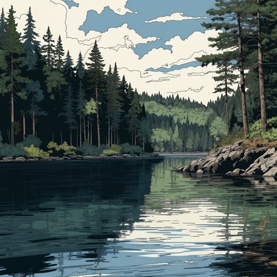 Forest Lake with Reflections