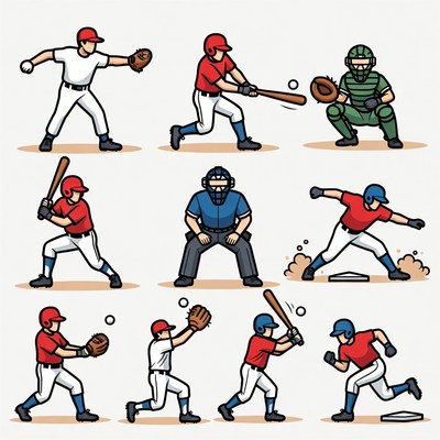 Baseball Players Vector Illustrations