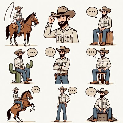 Cowboy with Horse Illustration Set