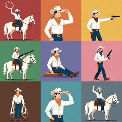 Cowboy Poses with Horse Illustration