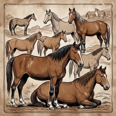 Group of horses illustration