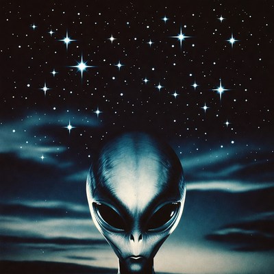 Alien Head in Starry Night Sky