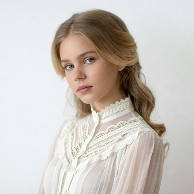 Girl in white lace Victorian blouse