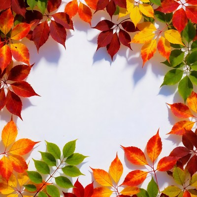 Colorful Autumn Leaves on White Background