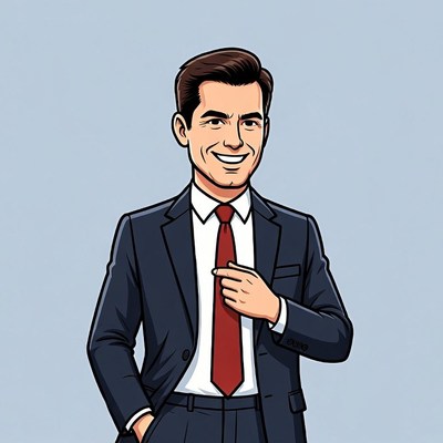 Cartoon man in suit smiling