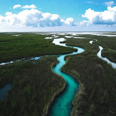 Turquoise River in Green Marshland