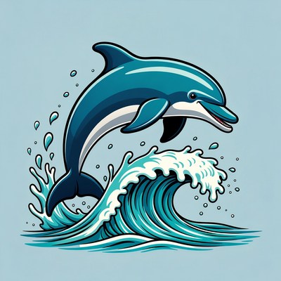 Cartoon Dolphin Jumping from Waves