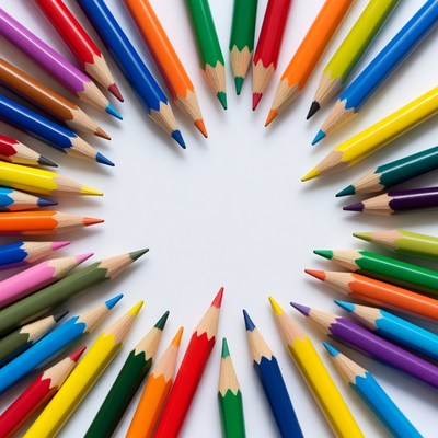 Colorful Pencils Arranged in Circle