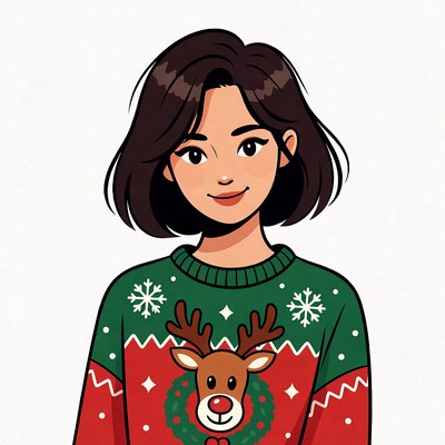 Woman in reindeer Christmas sweater