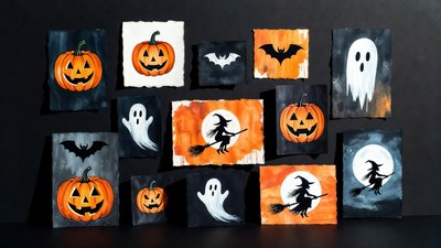 Halloween Clipart Paintings on Black Background