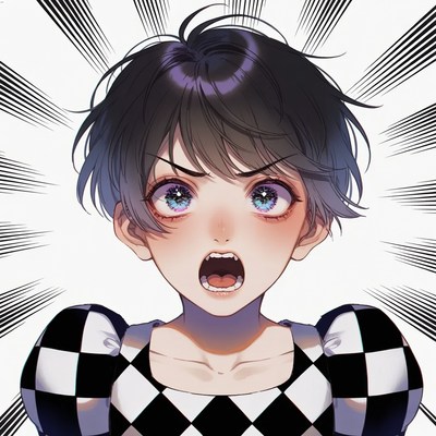 Anime girl screaming in harlequin outfit