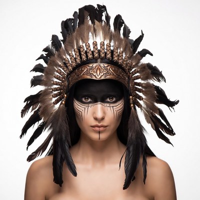 Woman in Native American headdress