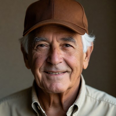 Elderly man wearing brown cap