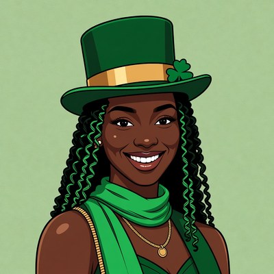 African-American woman in green St. Patrick's hat