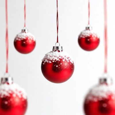 Red Christmas Ornaments with Snow