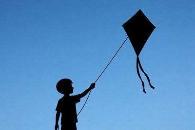 Boy flying kite silhouette