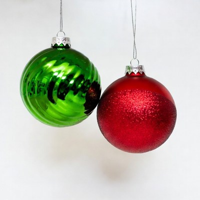 Green and Red Christmas Ornaments Hanging