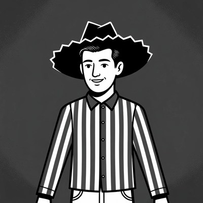 Cartoon man in sombrero and striped shirt