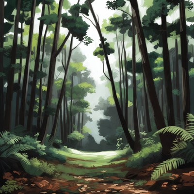 Forest Path Through Tall Trees