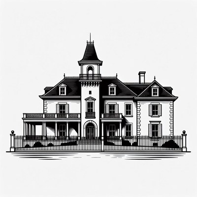 Victorian Mansion Line Art Illustration