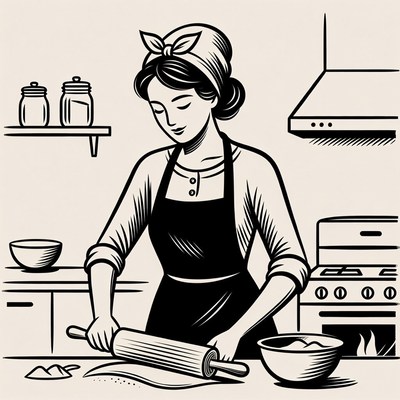 Woman rolling dough in kitchen