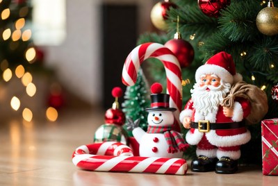 Santa Claus and Snowman with Christmas Tree