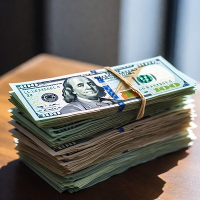 Stack of $100 Bills with Rubber Bands