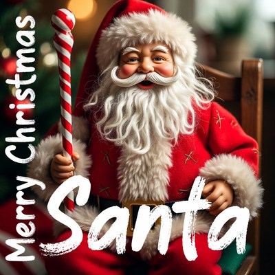 Smiling Santa Claus holding candy cane