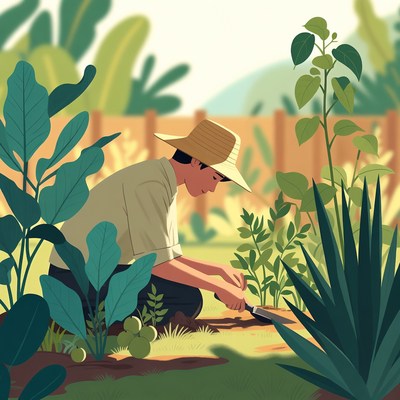 Man gardening with plants