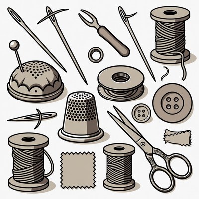 Sewing Tools Clipart Set