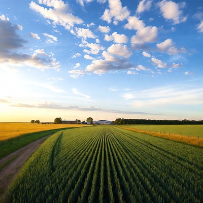 Green Wheat Field Under Blue Sky