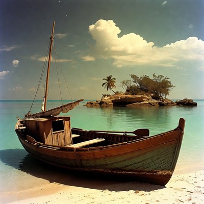 Old Wooden Sailboat on Tropical Beach