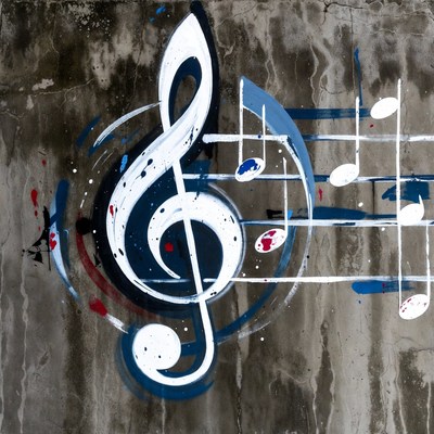 Graffiti Treble Clef on Concrete Wall