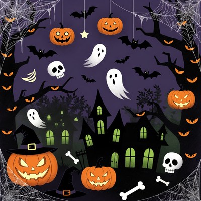 Spooky Halloween Haunted House Illustration