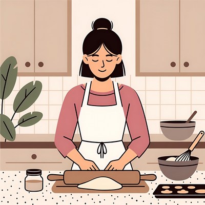 Woman rolling dough in kitchen