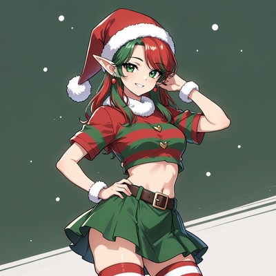 Anime elf girl in Santa outfit
