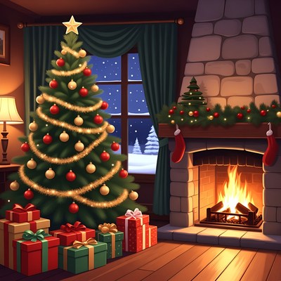 Cozy Christmas Living Room with Tree
