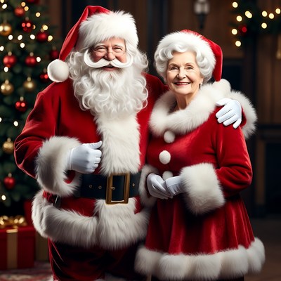 Santa Claus and Mrs. Claus smiling together