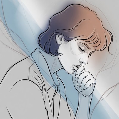 Woman thinking with hand on chin